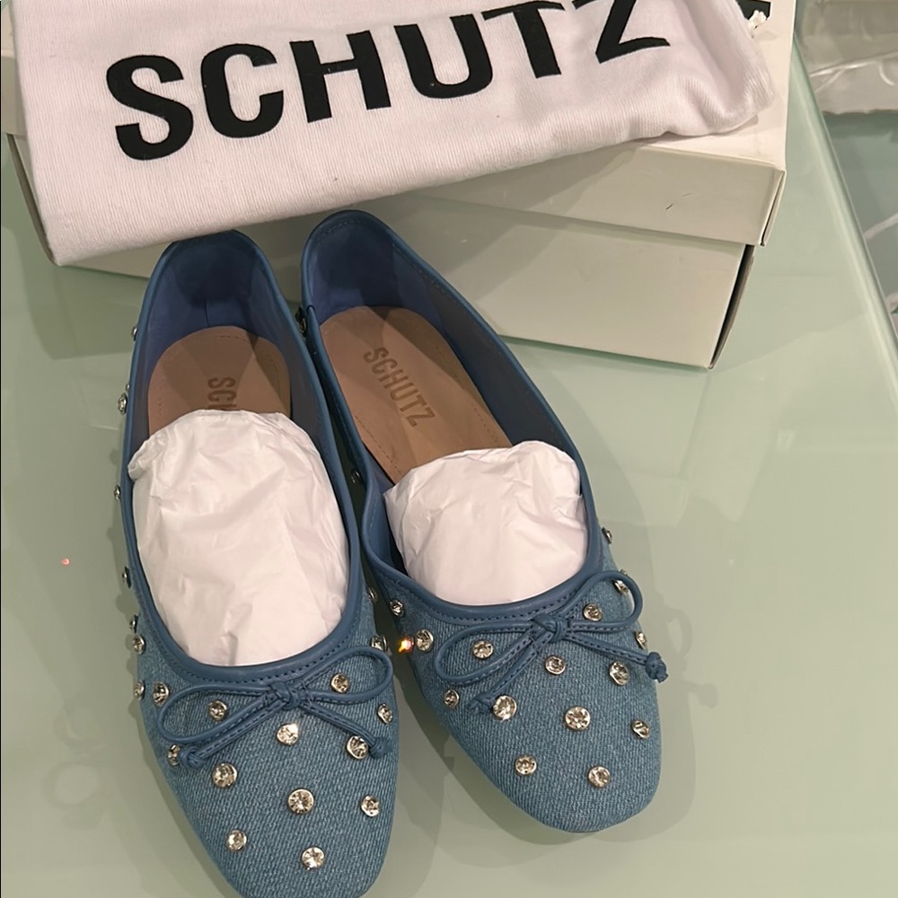 SCHUTZ Denim Studded Flats